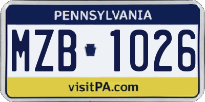 PA license plate MZB1026
