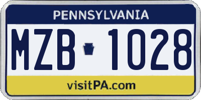 PA license plate MZB1028