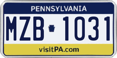 PA license plate MZB1031