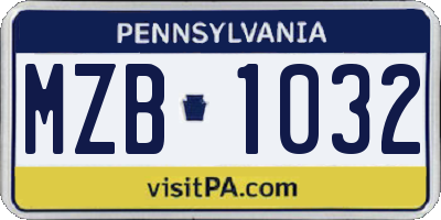PA license plate MZB1032