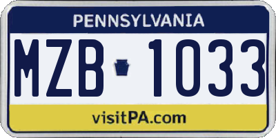 PA license plate MZB1033