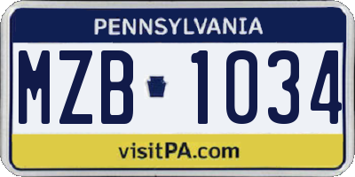 PA license plate MZB1034