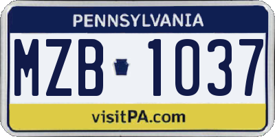 PA license plate MZB1037