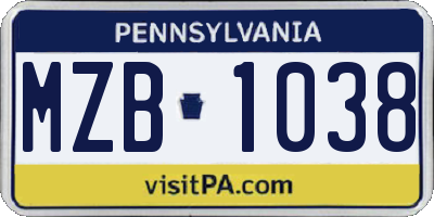 PA license plate MZB1038