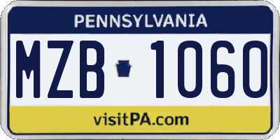 PA license plate MZB1060