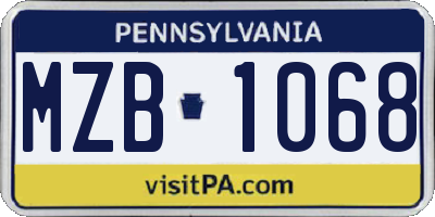 PA license plate MZB1068