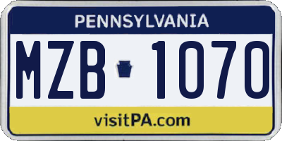 PA license plate MZB1070