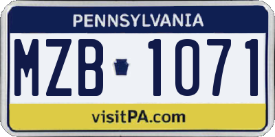 PA license plate MZB1071
