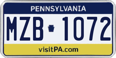 PA license plate MZB1072