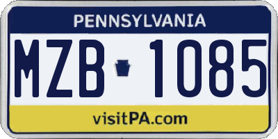 PA license plate MZB1085