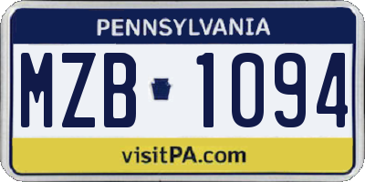 PA license plate MZB1094
