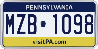 PA license plate MZB1098