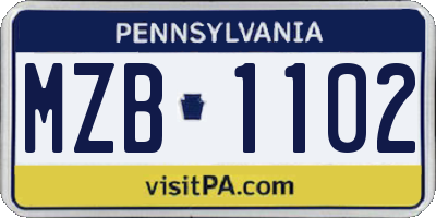 PA license plate MZB1102