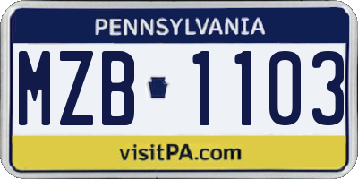 PA license plate MZB1103