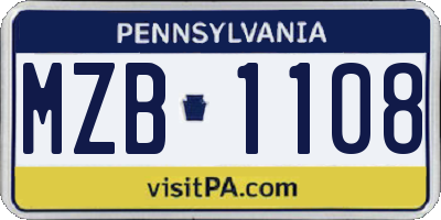 PA license plate MZB1108