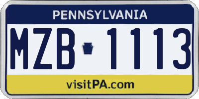 PA license plate MZB1113