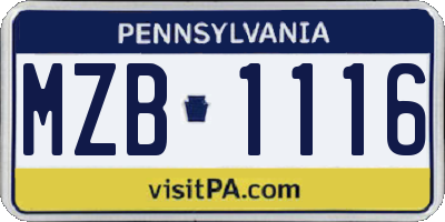 PA license plate MZB1116