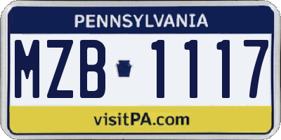 PA license plate MZB1117