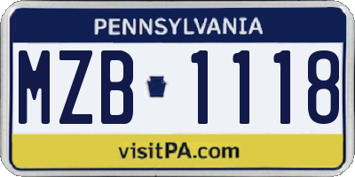 PA license plate MZB1118