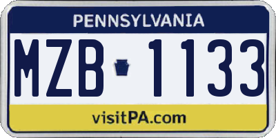 PA license plate MZB1133