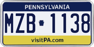 PA license plate MZB1138