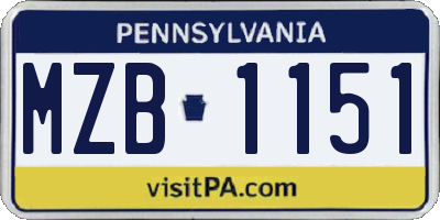 PA license plate MZB1151