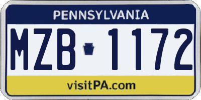 PA license plate MZB1172