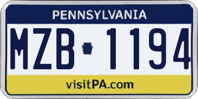 PA license plate MZB1194