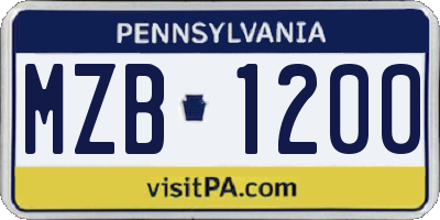 PA license plate MZB1200