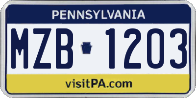 PA license plate MZB1203
