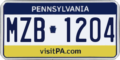 PA license plate MZB1204