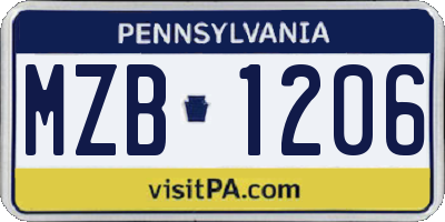 PA license plate MZB1206