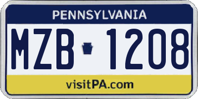 PA license plate MZB1208