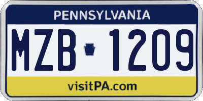 PA license plate MZB1209