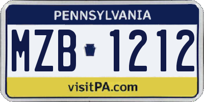 PA license plate MZB1212