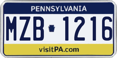 PA license plate MZB1216