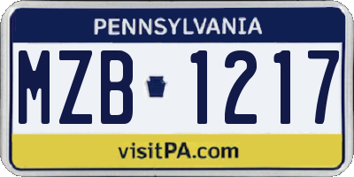 PA license plate MZB1217