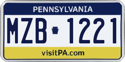 PA license plate MZB1221