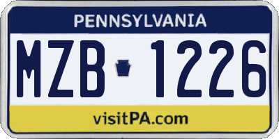 PA license plate MZB1226