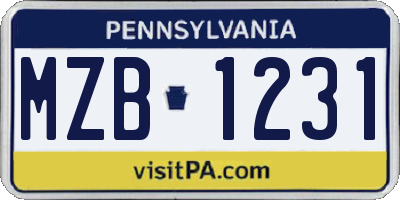 PA license plate MZB1231