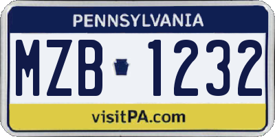 PA license plate MZB1232