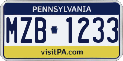 PA license plate MZB1233