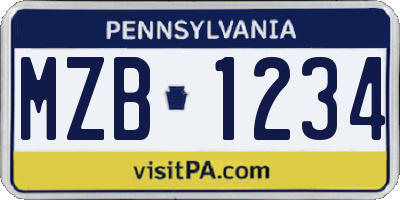 PA license plate MZB1234