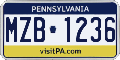 PA license plate MZB1236