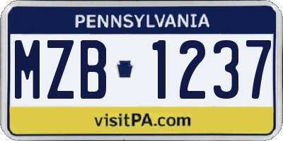 PA license plate MZB1237