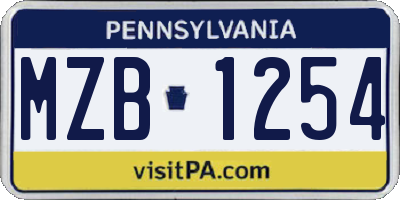 PA license plate MZB1254