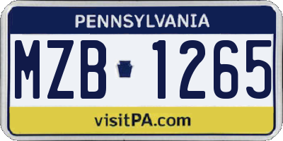 PA license plate MZB1265