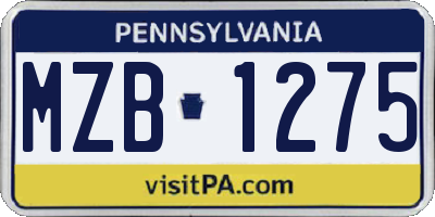 PA license plate MZB1275