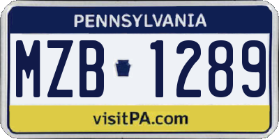 PA license plate MZB1289