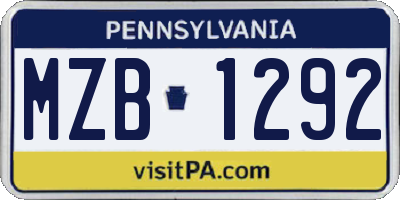 PA license plate MZB1292